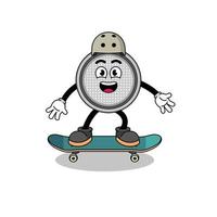 mascota de celda de botón jugando una patineta vector