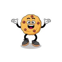 chocolate chip cookie cartoon searching with happy gesture vector