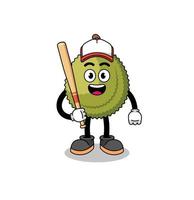 caricatura de la mascota de la fruta durian como jugador de béisbol vector