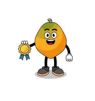 papaya fruit cartoon illustration with satisfaction guaranteed medal vector