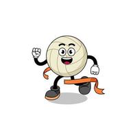 Mascot cartoon of volleyball running on finish line vector