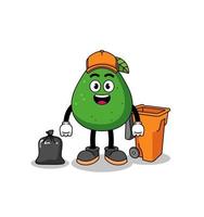 Illustration of avocado fruit cartoon as a garbage collector vector