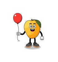 dibujos animados de fruta de mango sosteniendo un globo vector