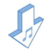 Music note with downward arrow, isometric icon of download song vector