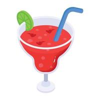 Summer drink, isometric icon of cocktail vector