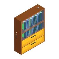 An editable isometric icon of bookshelf vector