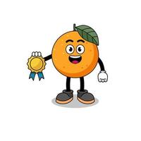 orange fruit cartoon illustration with satisfaction guaranteed medal vector