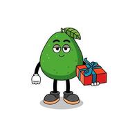 ilustración de mascota de fruta de aguacate dando un regalo vector