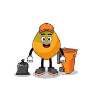 Illustration of papaya fruit cartoon as a garbage collector vector