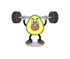 avocado mascot cartoon lifting a barbell vector