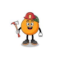 caricatura, mascota, de, fruta naranja, bombero vector