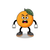 orange fruit cartoon illustration with angry expression vector