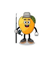 Mascot Illustration of mango fruit fisherman vector