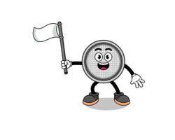 Cartoon Illustration of button cell holding a white flag vector