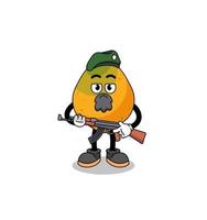 caricatura de personaje de fruta de papaya como fuerza especial vector