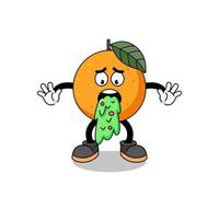 orange fruit mascot cartoon vomiting vector