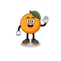 orange fruit cartoon doing wave hand gesture vector