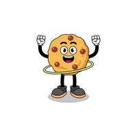 Character Illustration of chocolate chip cookie playing hula hoop vector