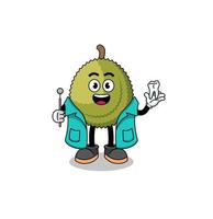 ilustración de la mascota de la fruta durian como dentista vector