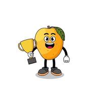 Cartoon mascot of mango fruit holding a trophy vector