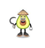 Illustration of avocado as an asian farmer vector