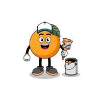 Character mascot of orange fruit as a painter vector