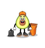 Illustration of avocado cartoon as a garbage collector vector