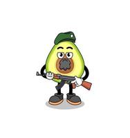 caricatura de personaje de aguacate como fuerza especial vector