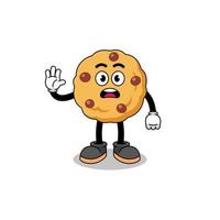 chocolate chip cookie cartoon illustration doing stop hand vector