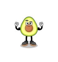Mascot cartoon of avocado posing with muscle vector