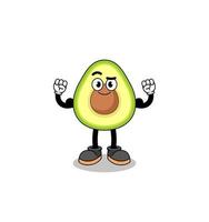 Mascot cartoon of avocado posing with muscle vector