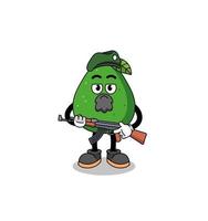 Character cartoon of avocado fruit as a special force
