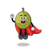 dibujos animados de fruta durian con superhéroe volador vector