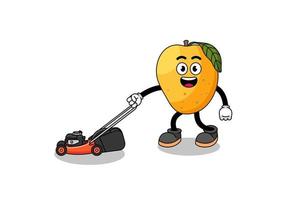 mango fruit illustration cartoon holding lawn mower vector