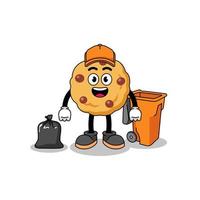 Illustration of chocolate chip cookie cartoon as a garbage collector vector