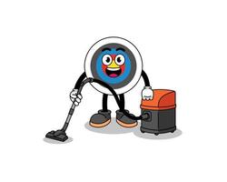 Character mascot of archery target holding vacuum cleaner vector