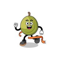 Mascot cartoon of durian fruit running on finish line vector
