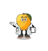 caricatura, mascota, de, mango, fruta, doctor vector