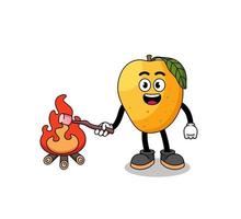 Illustration of mango fruit burning a marshmallow vector