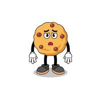chocolate chip cookie cartoon illustration with sad face vector