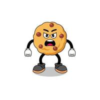chocolate chip cookie cartoon illustration with angry expression vector