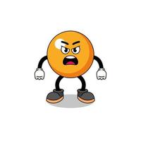 ping pong ball cartoon illustration with angry expression vector