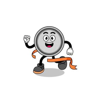 Mascot cartoon of button cell running on finish line vector