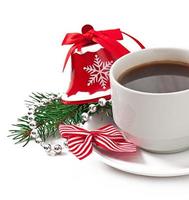 Cup of espresso coffee  and Christmas decoration photo