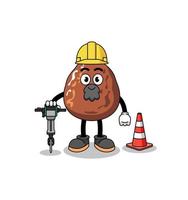 caricatura de personaje de fruta de dátil trabajando en la construcción de carreteras vector