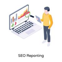 Person monitoring website data, an isometric icon of SEO reporting vector