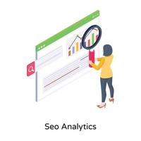 Person monitoring website data, an isometric icon of SEO analytics vector