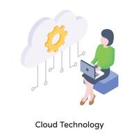 un ícono isométrico conceptual de la tecnología en la nube vector