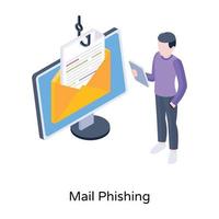 An isometric icon of mail phishing is up for premium use vector