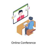Persons doing online conference, an isomeric icon vector